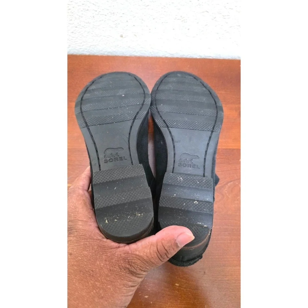Sorel Lolla Cut Out Suede Black‎ Ankle Boots Block Heel Size 9.5 M